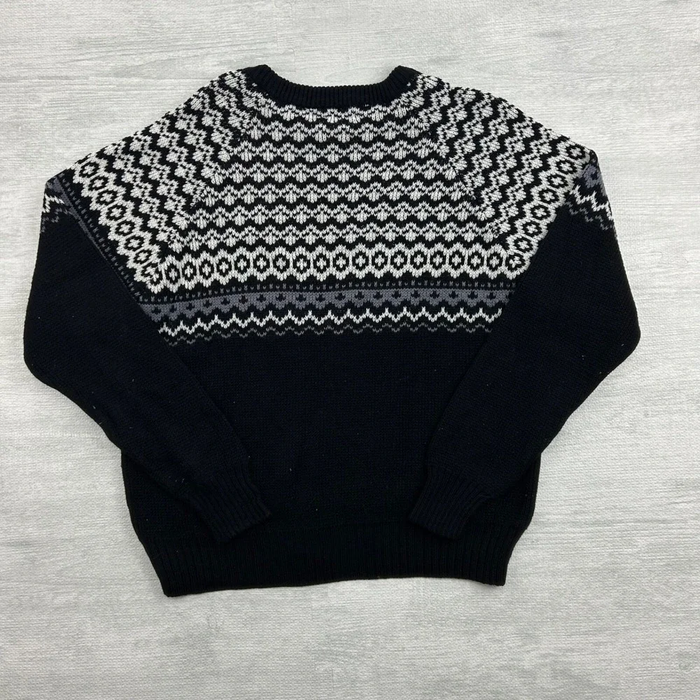 Vintage 80s VIP Geometric Sweater‎ Size Medium Black White Grandpa Pullover